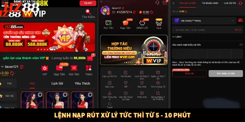 Lệnh nạp rút xử lý tức thì từ 5 - 10 phút